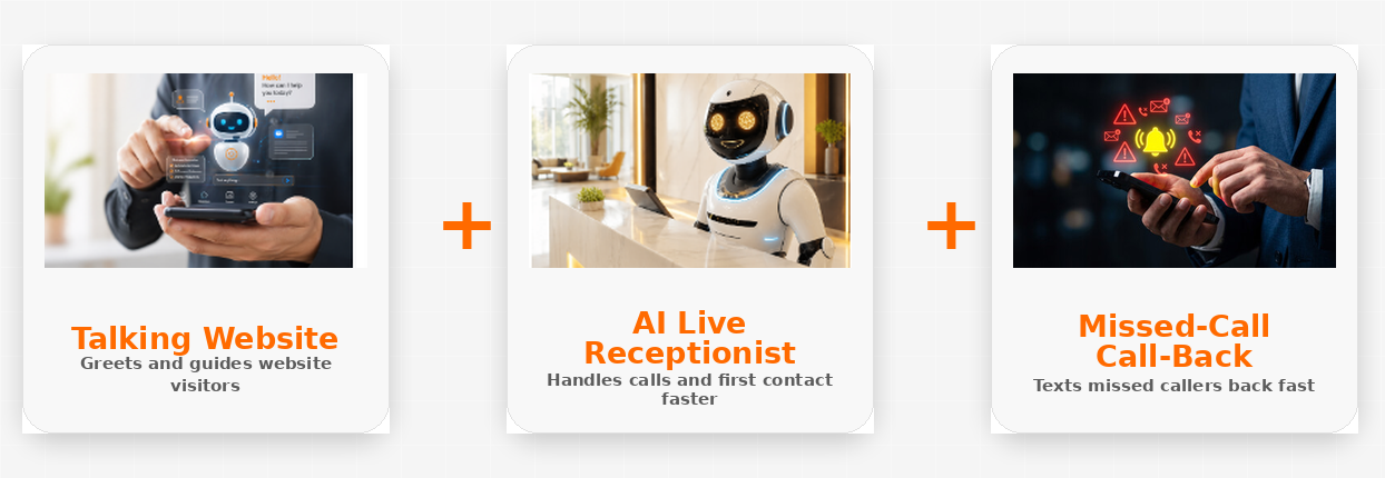 Talking Website, AI Live Receptionist, and Missed-Call Text-Back system