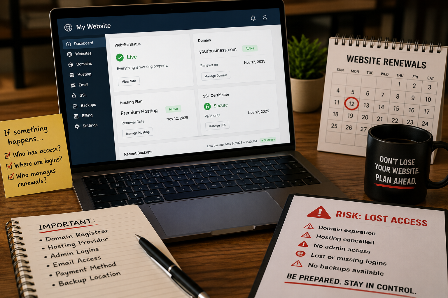 Website access risk involving domain hosting DNS and account ownership
