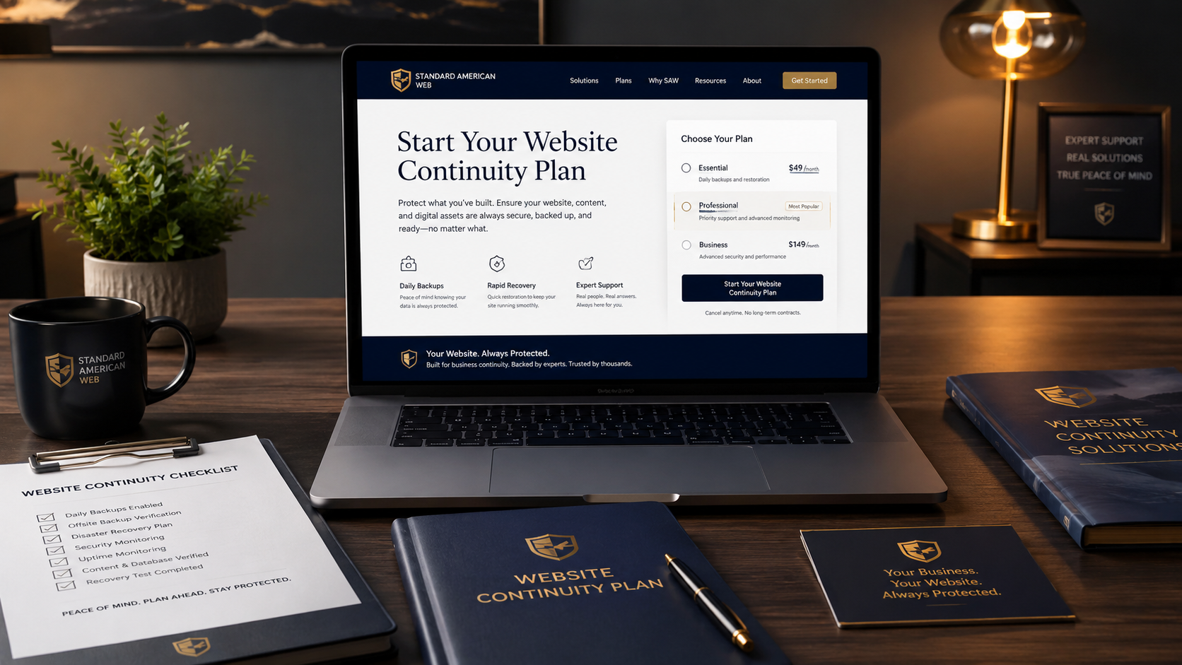 Website continuity checkout planning call and package selection