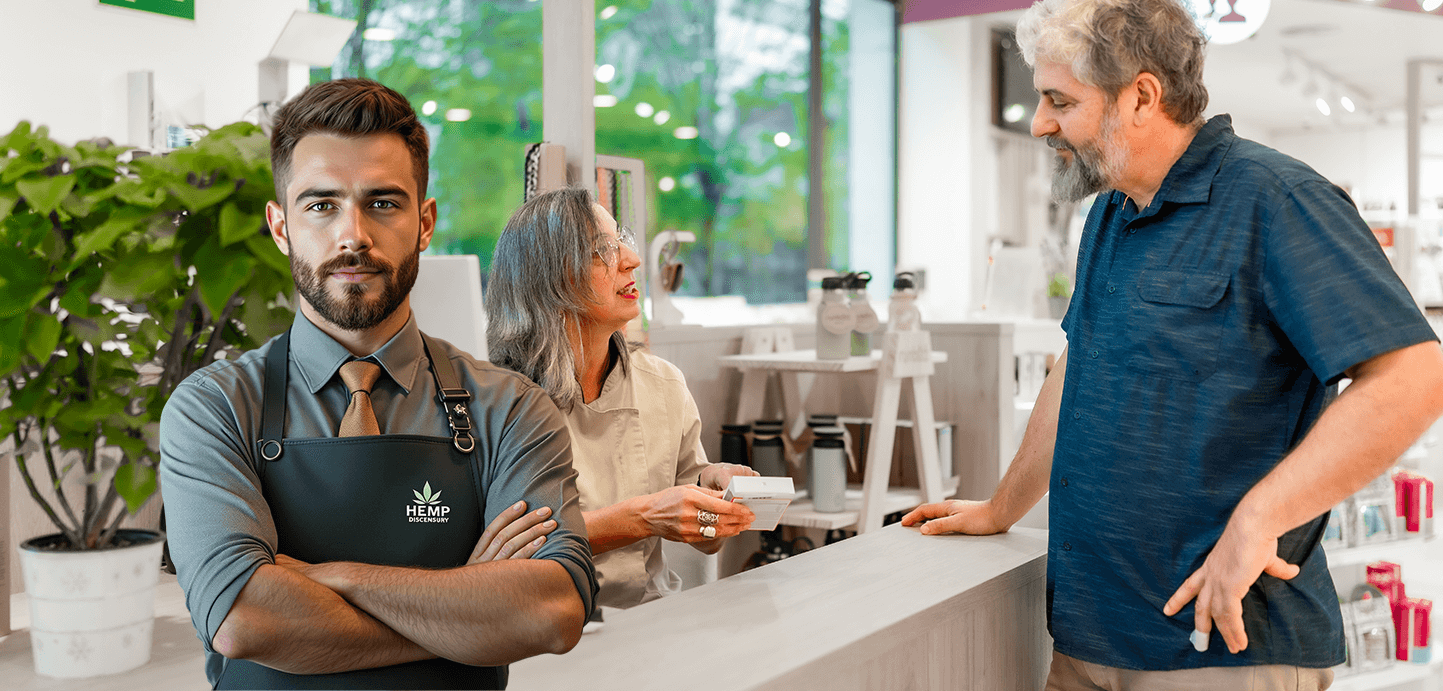 A hemp dispensary owner in his shop