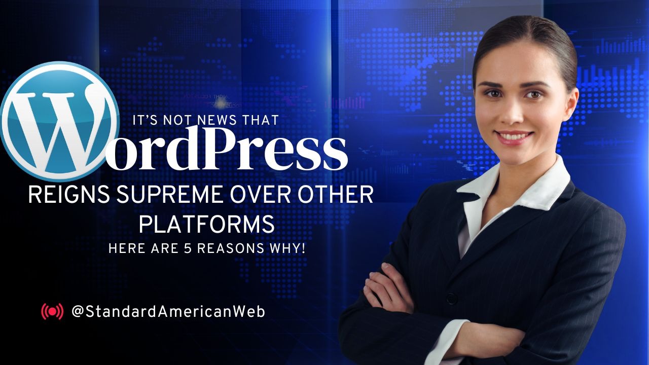 An image of a businesswoman with the title'WordPress reigns supreme over other platforms'